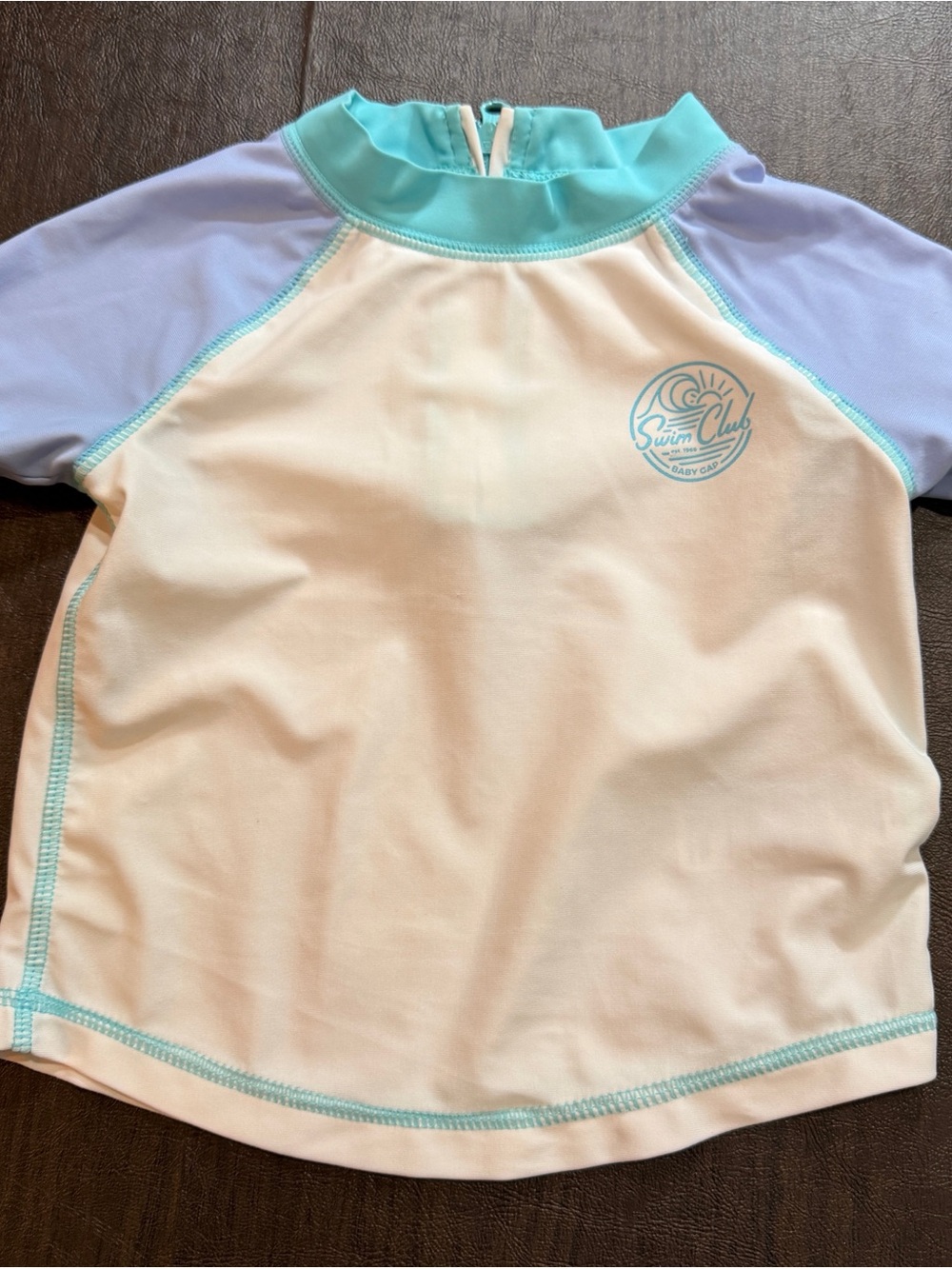 Gap Kids' Short Sleeve Rash Guard - White & Light Blue Sz 6-12M